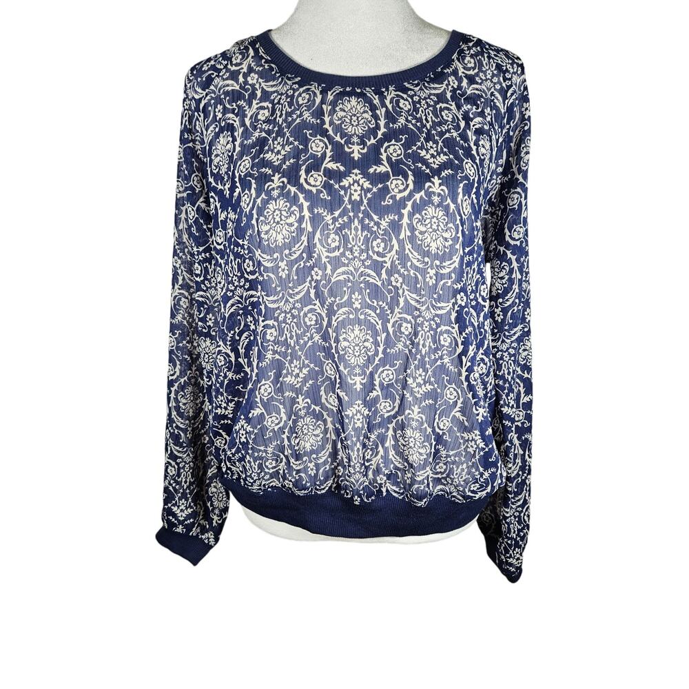 Mason & Mackenzie Women's Sheer‎ Blue Boho Long Sleeve TShirt NWT Medium